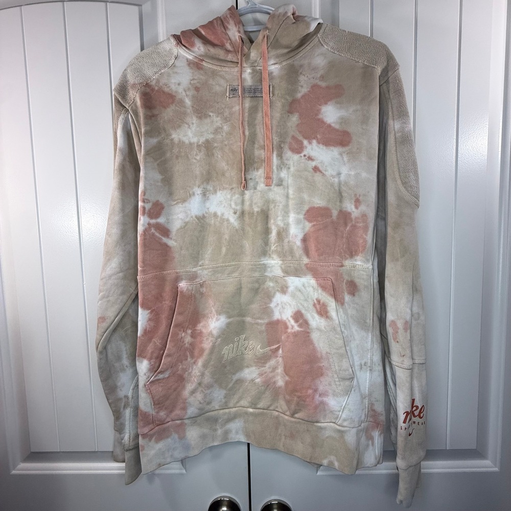Nike Sportswear Tie Dye Hoodie Pink Tan White Pullover Sweatshirt Mens Small